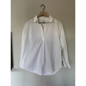 MAGASCHONI 3/4 Open Collar Cotton Blend Poplin Shirt Size MD